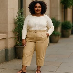 Lauren Ralph Lauren Plus-Size Belted Wide-Leg Cropped Pants | Sizes 14 & 16 NWT